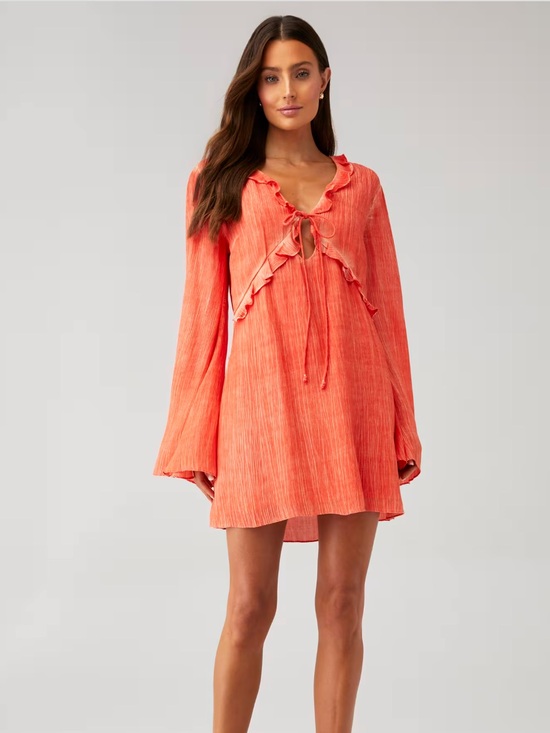 Rococo Sand Dresses & Skirts - Rococo Sand River Coral Tie-Front Ruffle Dress
